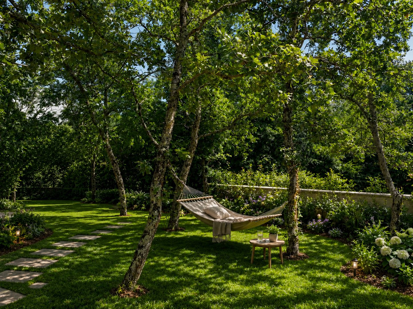 Weitläufiger Garten der Villa VinoSelo mit altem Baumbestand